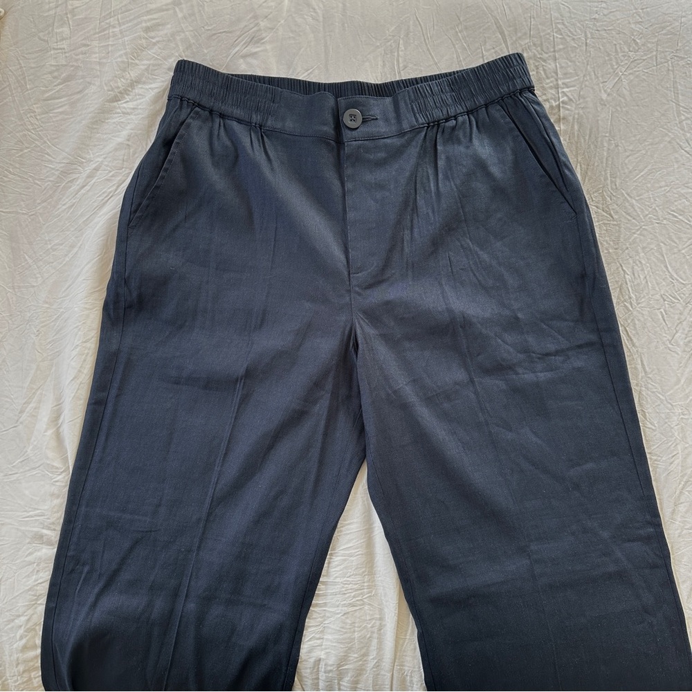 Cabi Linen Spandex Stretch Blend Finale Navy Trousers Pants Pockets #6425 - Picture 5 of 16